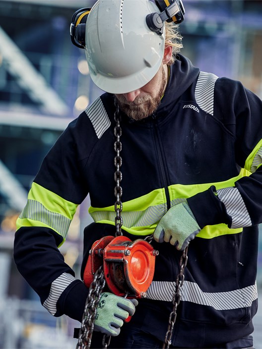 High vis Green hooded stretch sweatshirt jacket class 1 7532 GKC 3 Fristads