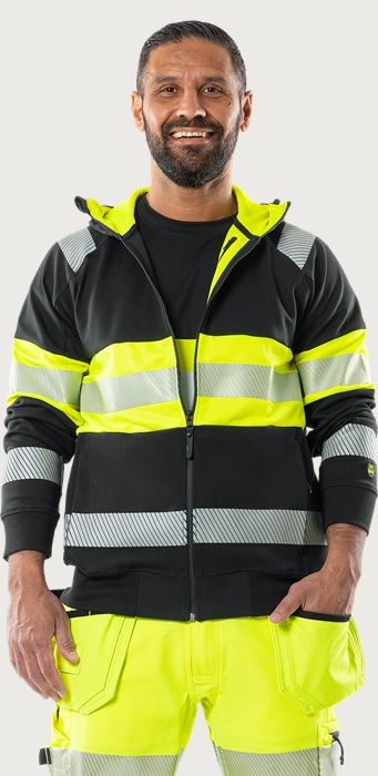 High vis Green hooded stretch sweatshirt jacket class 1 7532 GKC Fristads Medium