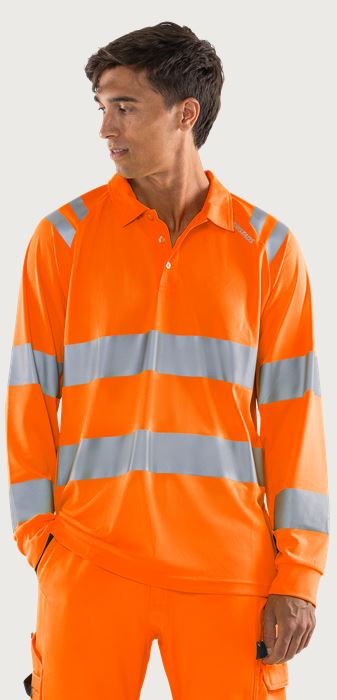 High vis Green functional long sleeve polo shirt class 3 7864 GPST Fristads Medium