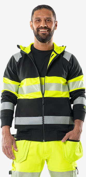 High vis hooded stretch sweatshirt jacket class 1 7532 GKC 5 Fristads
