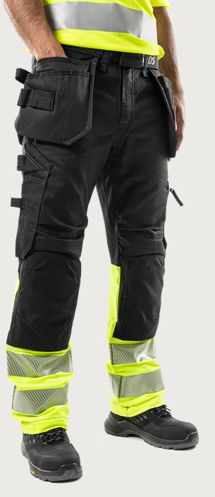 High vis Green håndværkerbukser med stretch klasse 1 2906 GWM 1 Fristads