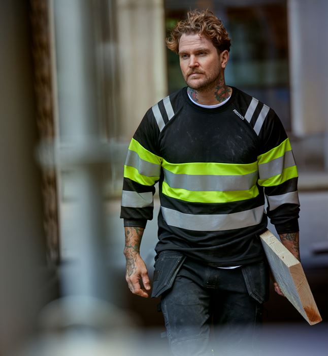 Varsel Green Funktions T-shirt lång ärm 7881 GPST, klass 1 Fristads Medium